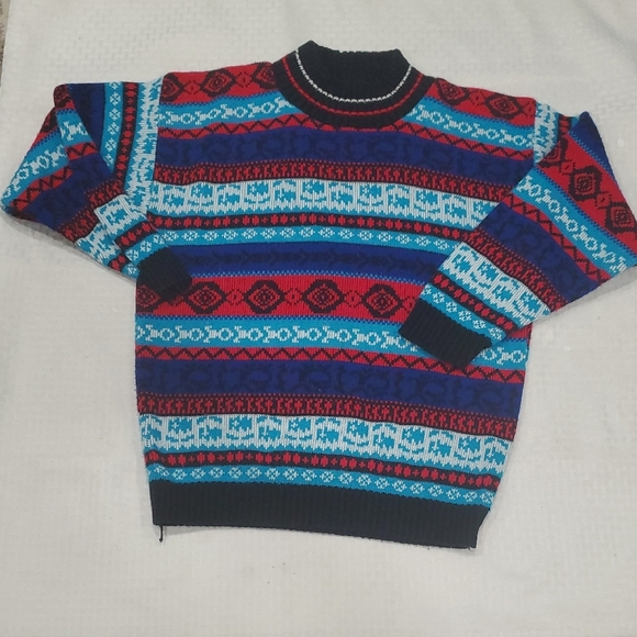 Vtg Glamour Knit Vibrant Multicolor Crewneck Sweater - Picture 7 of 11